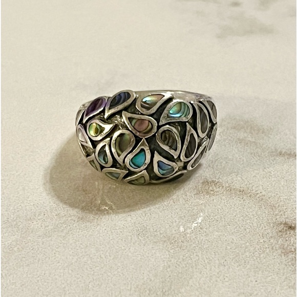 Vintage Sterling Silver and Abalone Paisley Inlay Statement Ring Size 10.5 - Picture 16 of 16